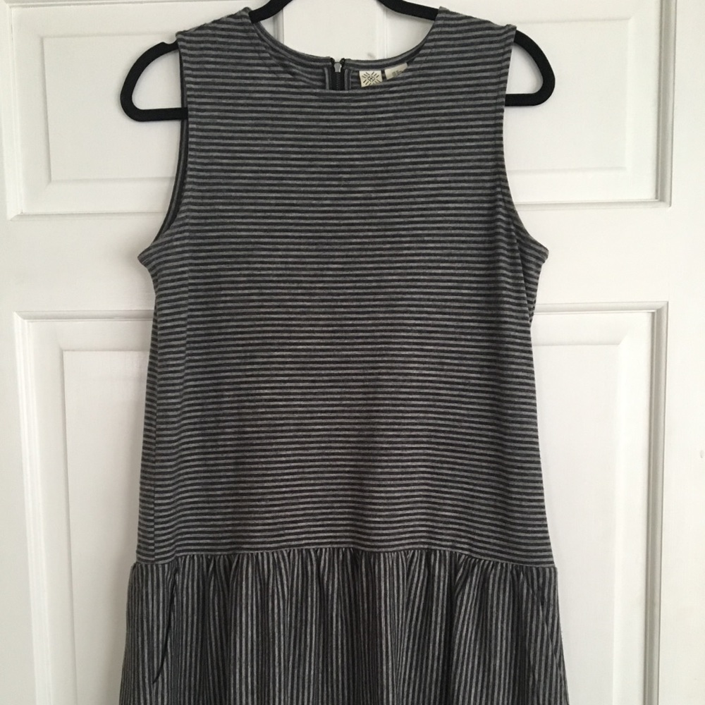 Drop Waist Gray Striped Dress